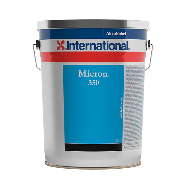 Rød International Micron 350 bundmaling, tæt på etiketten og låg