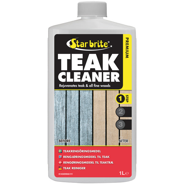 Star Brite teak cleaner i 1000 ml flaske, stående på hvid baggrund
