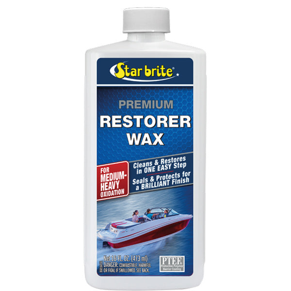 Star Brite Premium Restorer Wax i en 476 ml flaske, klar til bådpleje