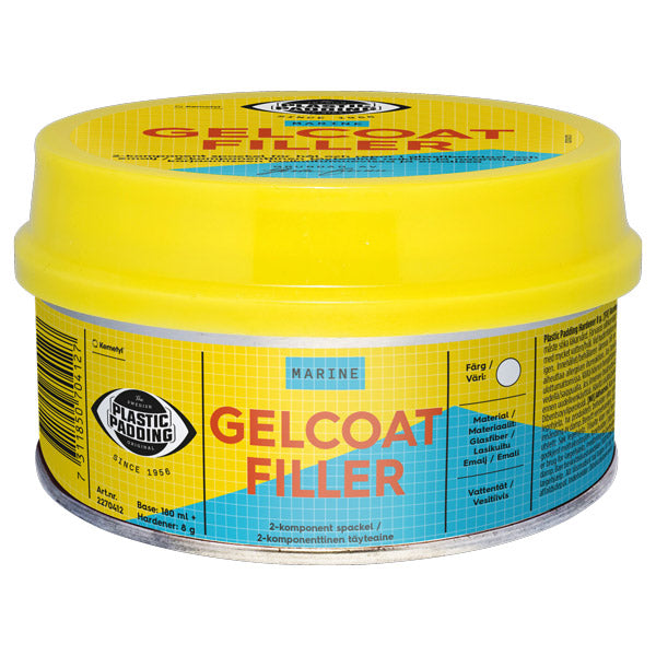 Plastic Padding Gelcoat filler i hvid 180 ml tuben set fra siden.