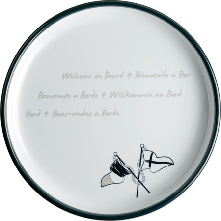 Welcome on board dessert tallerken i hvidt design, Ø21 cm, set fra oven.