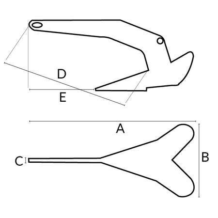 Sidevinkel af SeaTec anker i rustfrit stål til både 8-10 m
