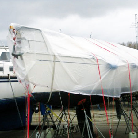 Detalje af SeaTec Super Tarp presenningens kvalitet og materialestruktur