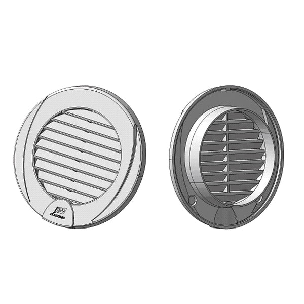 Grå Nuova Rade ventilgælle Ø3" monteret på en båd med synlige funktioner.