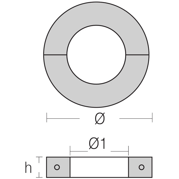 1852 akselanode set fra siden, viser detaljer og dimensioner
