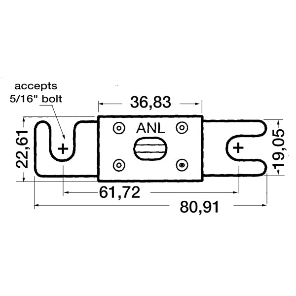 SeaTec 100 amp ANL sikring vist fra siden med detaljer om design